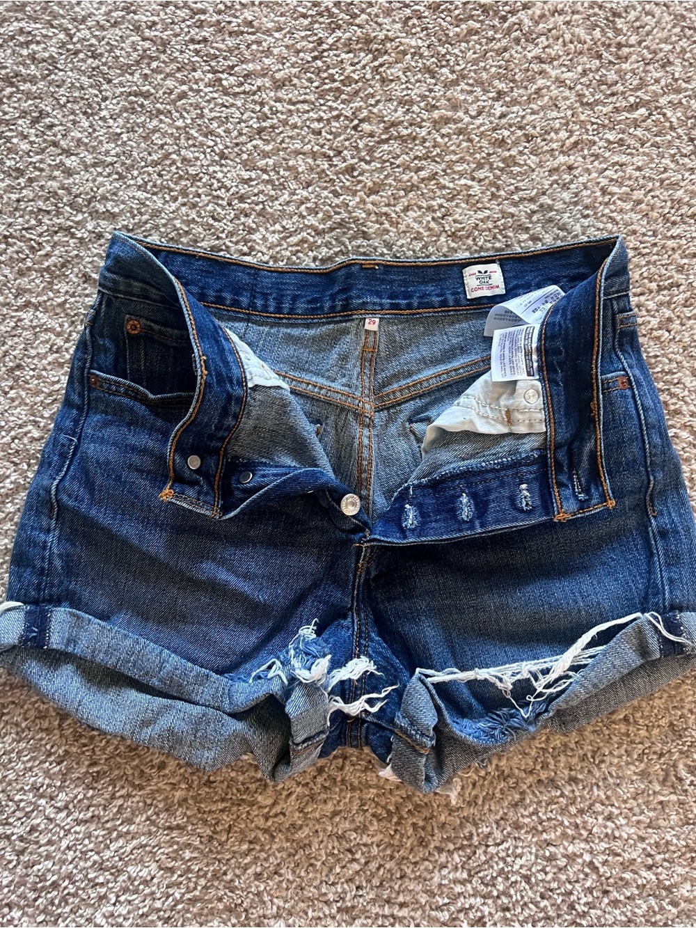 Levi's Dark Blue Distressed Roll Cuff Denim Shorts